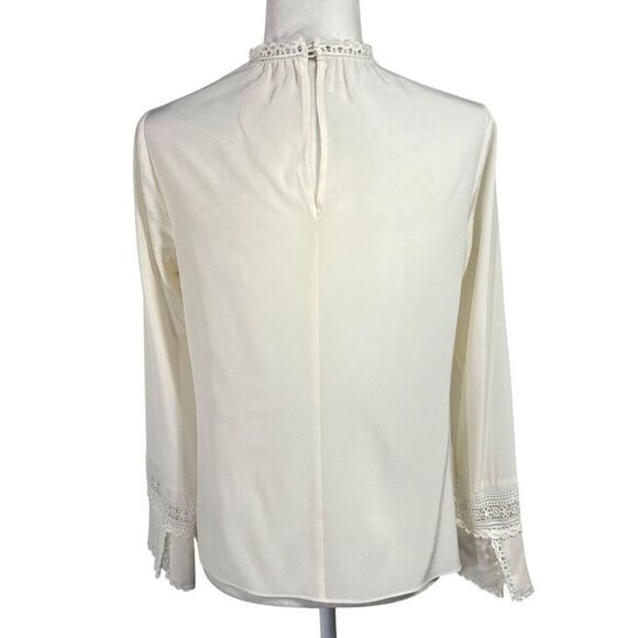 Rebecca Taylor Long Sleeve Small Sheer Silk Blend Cream Blouse Size 4 Lace Detai - Picture 8 of 14
